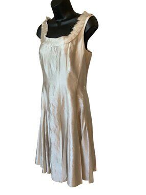 Badgley Mischka Metallic Silver Sleeveless Dress With Ruffled Neckline
